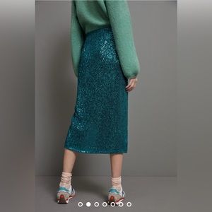 Maeve by Anthropologie Alicia Sequined Midi Skirt - Green - NWT - Size S